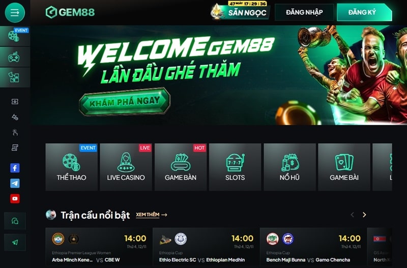 Trang chủ Gem88 có giao diện bắt mắt và hiện đại