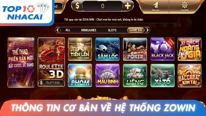 Thông tin cơ bản về hệ thống Zowin
